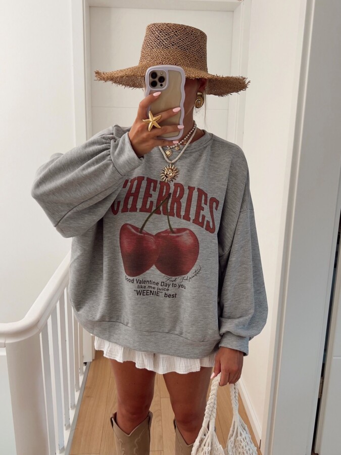 Pull motif cerise tendance